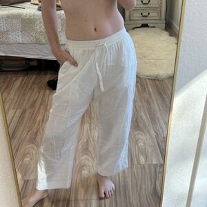 White Linen Wide-Leg Pants